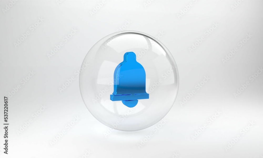 蓝色运动传感器图标隔离在灰色背景上。玻璃圆圈按钮。3D渲染图