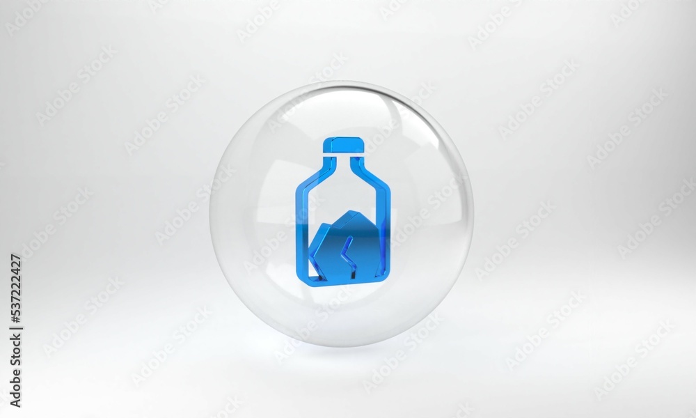 Blue Ore mining icon isolated on grey background. Glass circle button. 3D render illustration