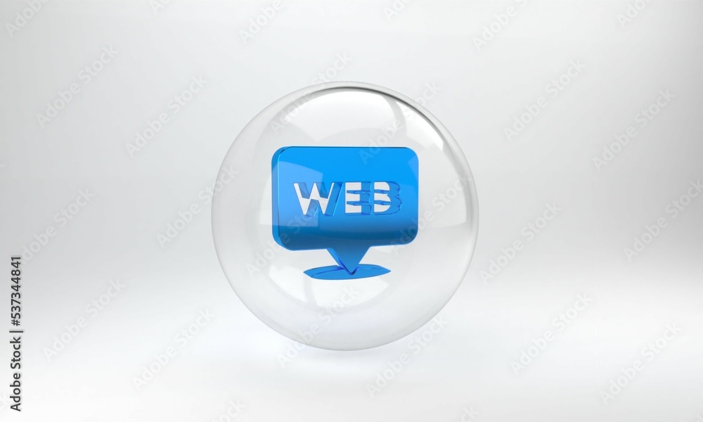 蓝色网页和灰色背景上的平面设计图标。创意与发展。玻璃圈