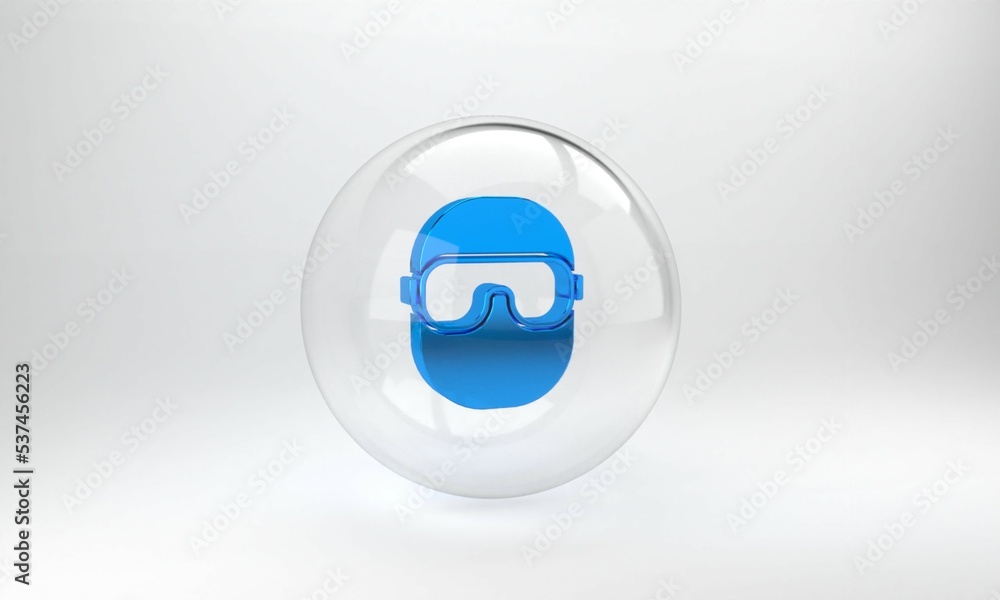 灰色背景上隔离的蓝色滑雪护目镜图标。极限运动。运动装备。玻璃圈屁股