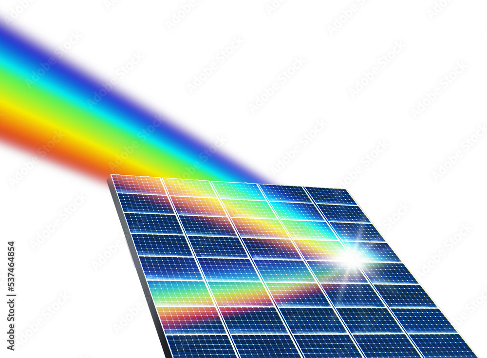 太阳能面板收集器，反射阳光光谱，可再生能源概念