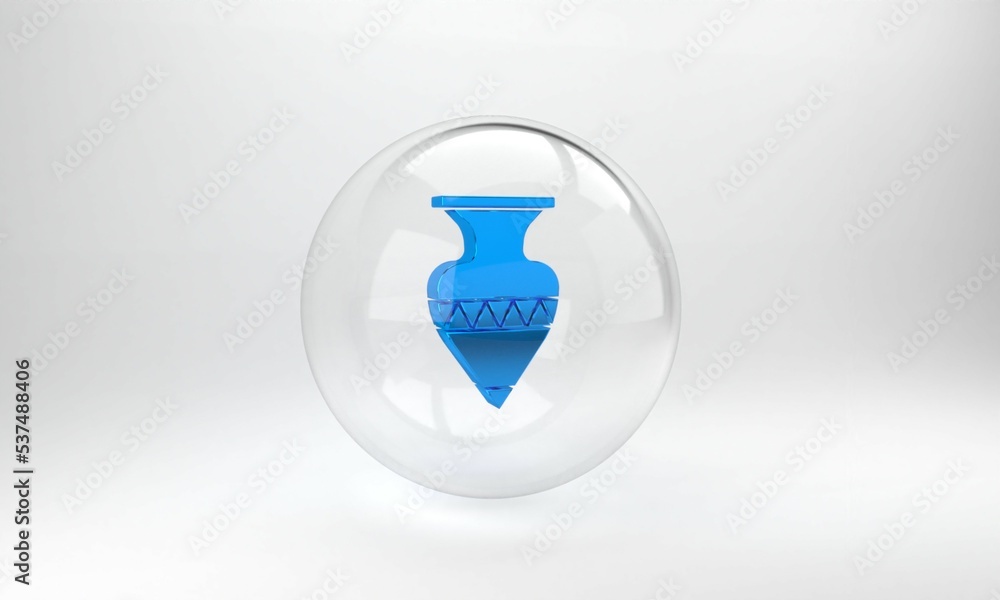 Blue Ancient amphorae icon isolated on grey background. Glass circle button. 3D render illustration