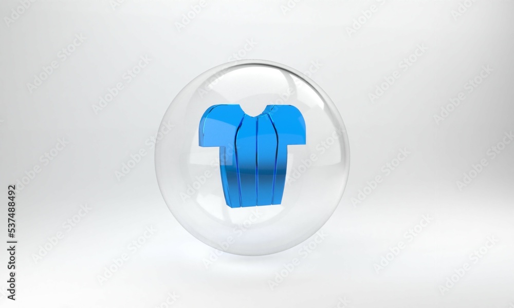 Blue Cycling t-shirt icon isolated on grey background. Cycling jersey. Bicycle apparel. Glass circle