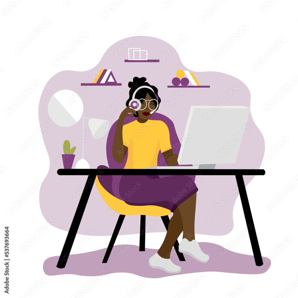 Female technical support agent at workplace on white background