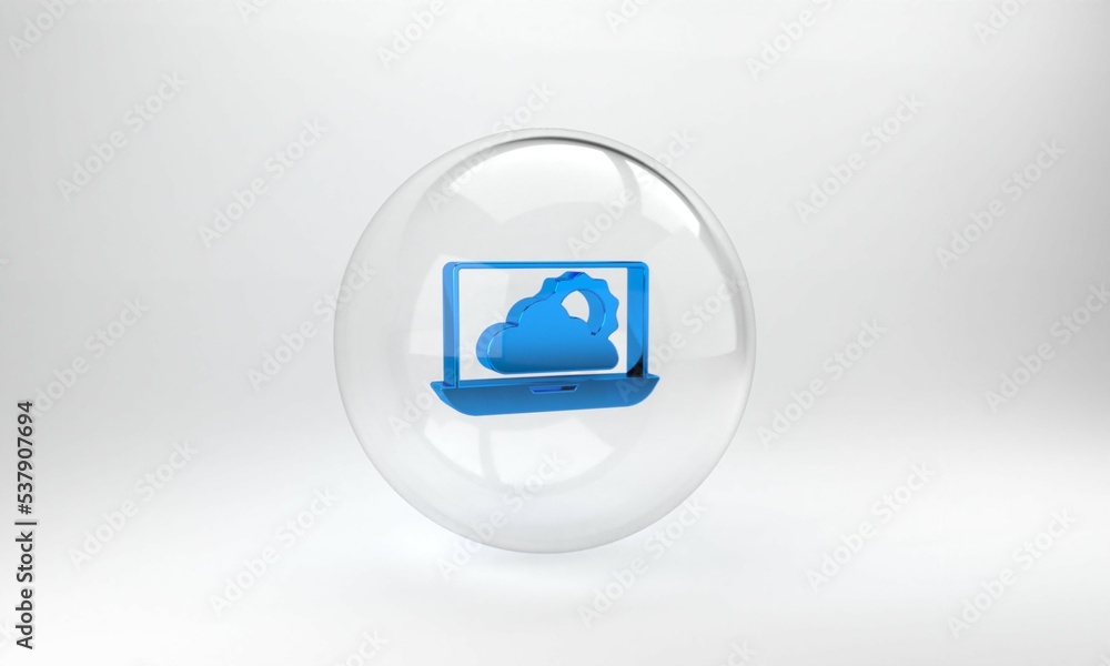 Blue Weather forecast icon isolated on grey background. Glass circle button. 3D render illustration