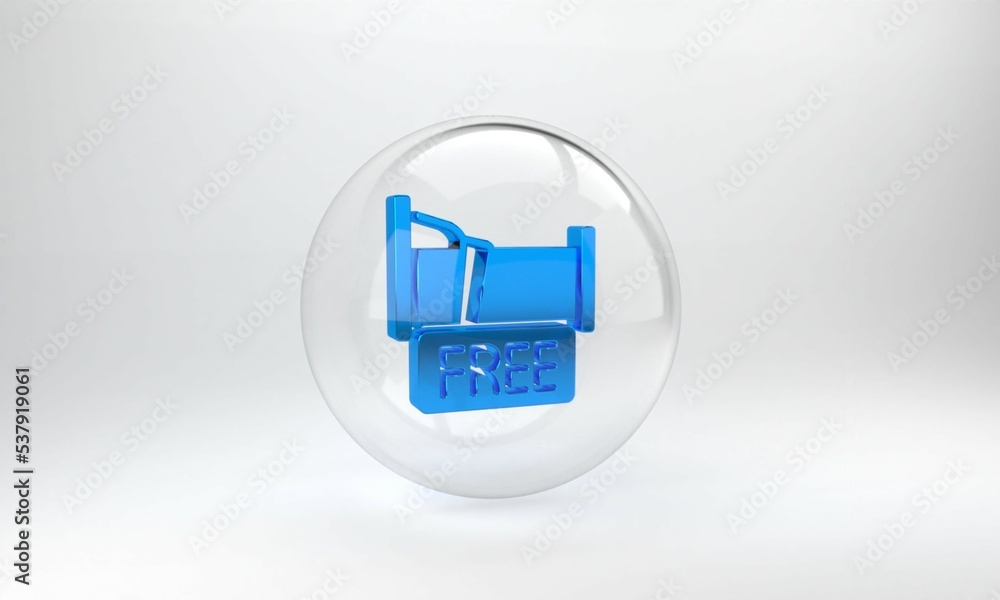 Blue Free overnight stay house icon isolated on grey background. Glass circle button. 3D render illu