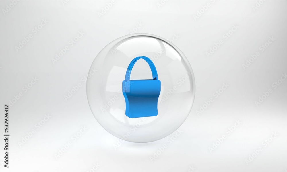 蓝色鸡蛋站在灰色背景上。玻璃圆圈按钮。3D渲染插图