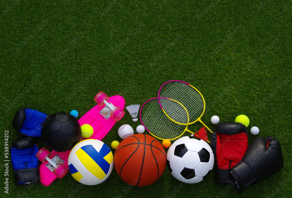 体育游戏设备-球、拳击手套、球拍