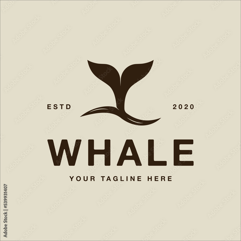 鲸鱼尾巴标志复古矢量插图模板图标图形设计。座头鲸标志或符号fo