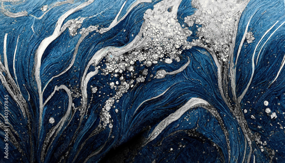 Spectacular high-quality abstract background of a whirlpool of dark blue and white. Digital art 3D i