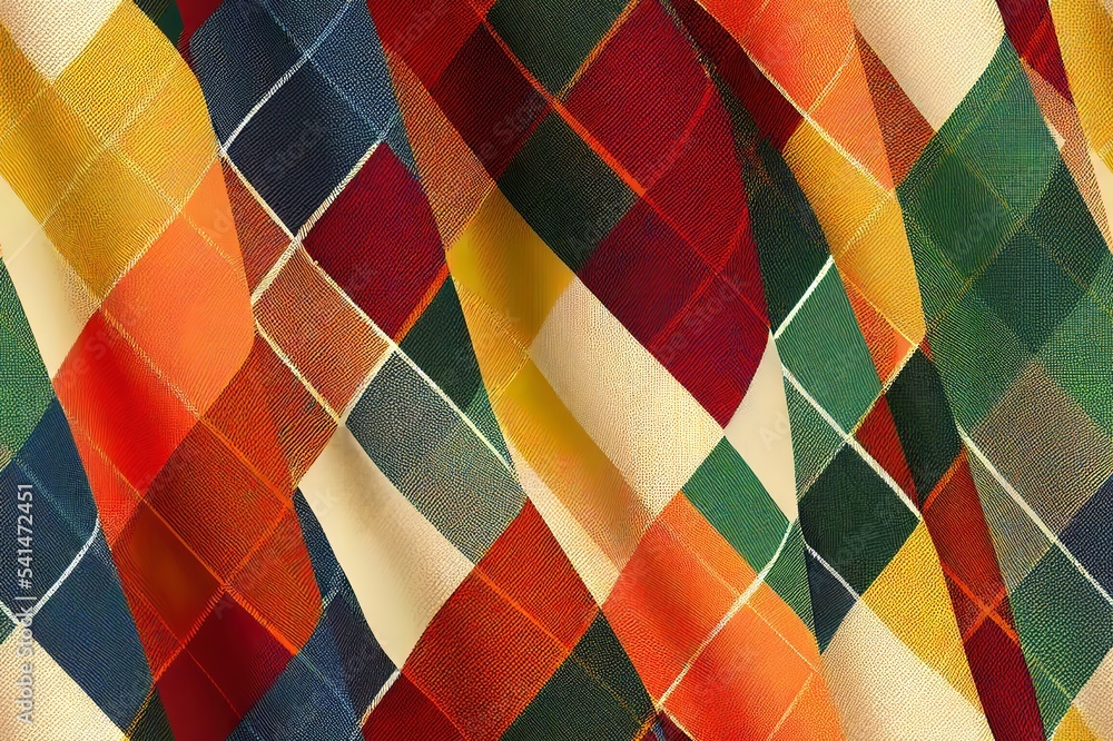 经典苏格兰格子花纹设计。红、绿、黄、蓝传统格子花纹无缝图案
