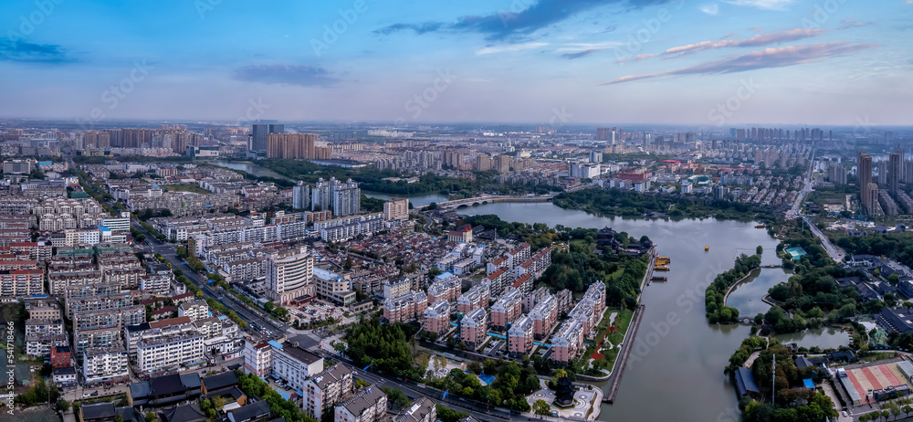 航拍中国台州城市建筑天际线