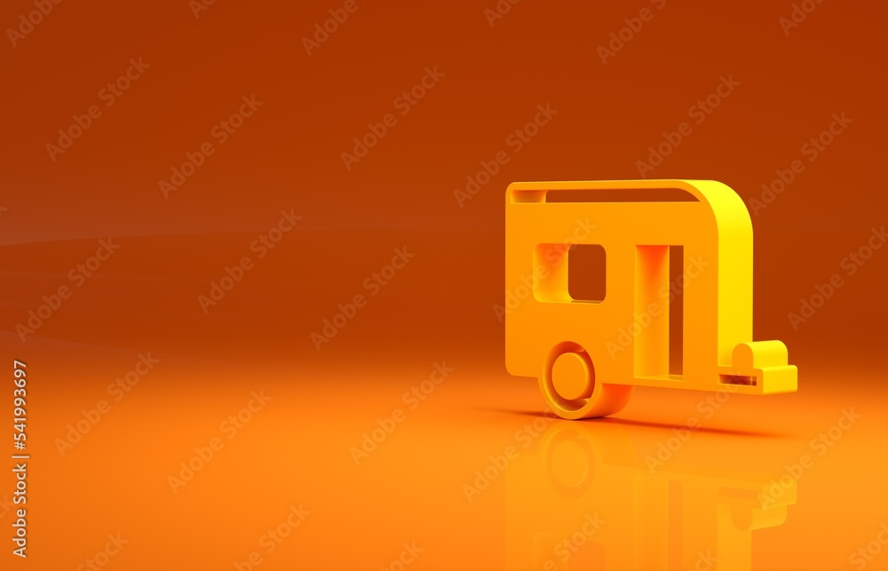 黄色Rv露营拖车图标隔离在橙色背景上。旅行移动房屋、房车、家庭营地