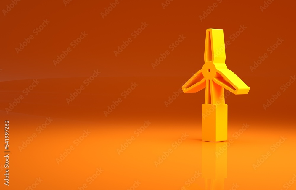 黄色风机图标隔离在橙色背景上。风力发电机标志。电动p风车