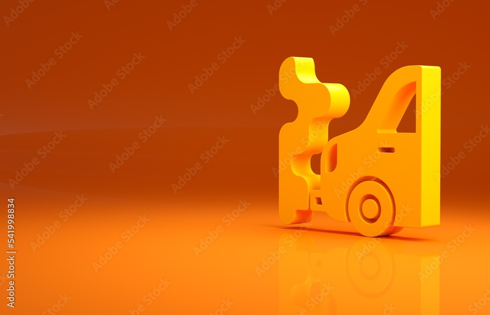 黄色汽车排气图标隔离在橙色背景上。极简主义概念。3d插图3d渲染