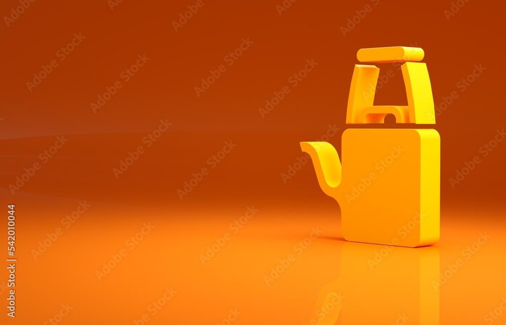 黄色水箱图标隔离在橙色背景上。灌溉符号。极简主义概念。3d il