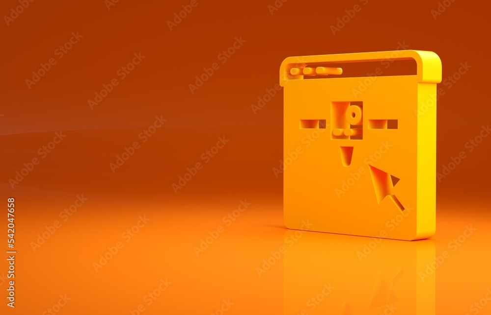 黄色3D打印机设置图标隔离在橙色背景上。3D打印。极简主义概念。3D il