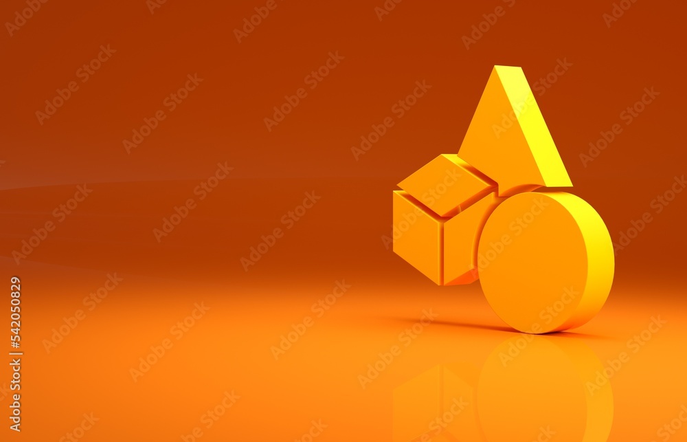 黄色基本几何形状图标隔离在橙色背景上。极简主义概念。3d插图