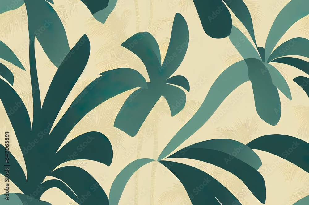 热带图案，带有粗糙的复古棕榈树。手绘2d插图。