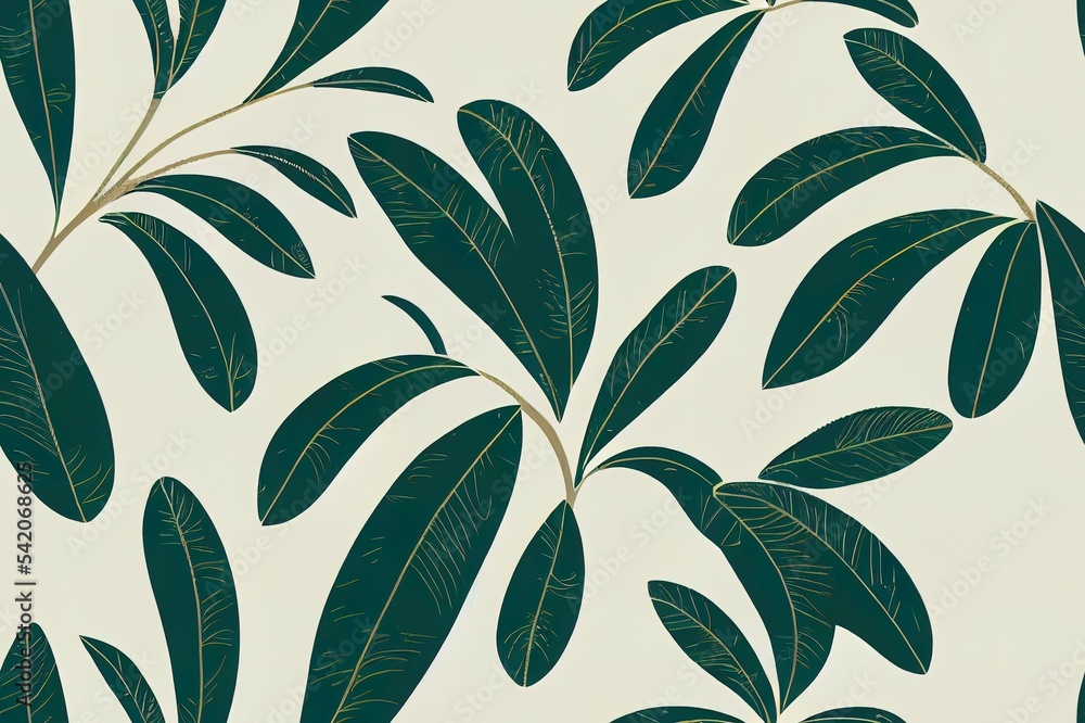 热带棕榈复古米色叶子壁纸织物包裹图案背景，无缝花卉图案
