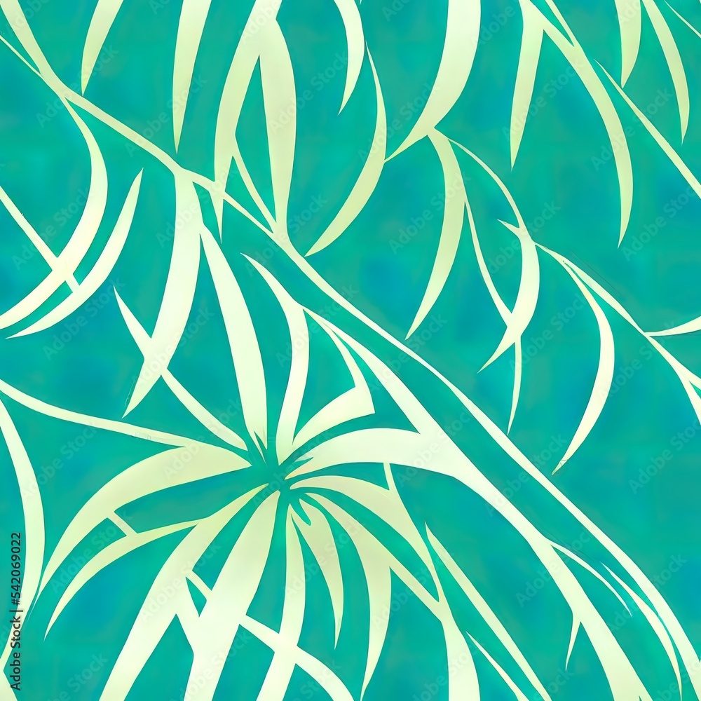 海滩简单的波西米亚风格无缝图案。棕榈树，海浪2d插图重复纹理。手绘