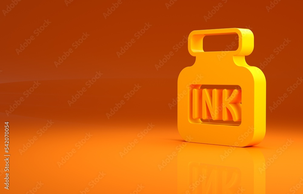 黄色墨水井图标隔离在橙色背景上。极简主义概念。3d插图3d渲染