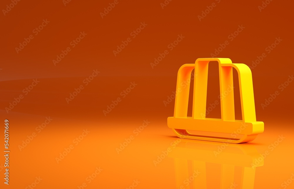 黄色果冻蛋糕图标隔离在橙色背景上。果冻布丁。极简主义概念。3d插图