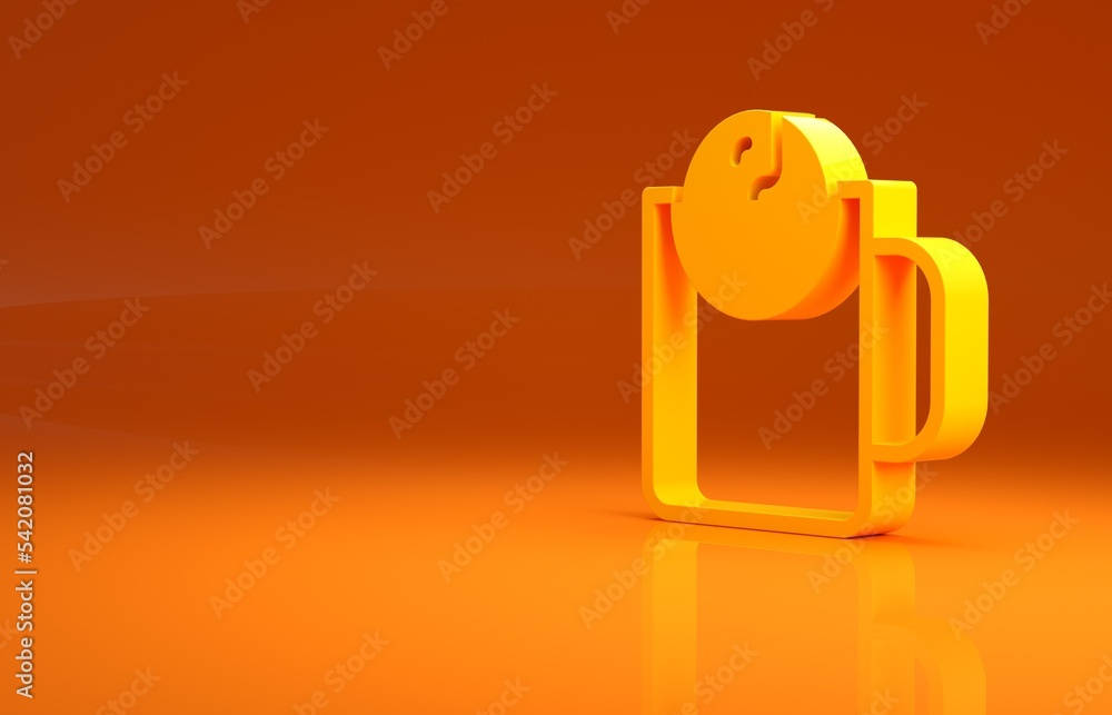 黄茶时间图标隔离在橙色背景上。极简主义概念。3d插图3d渲染