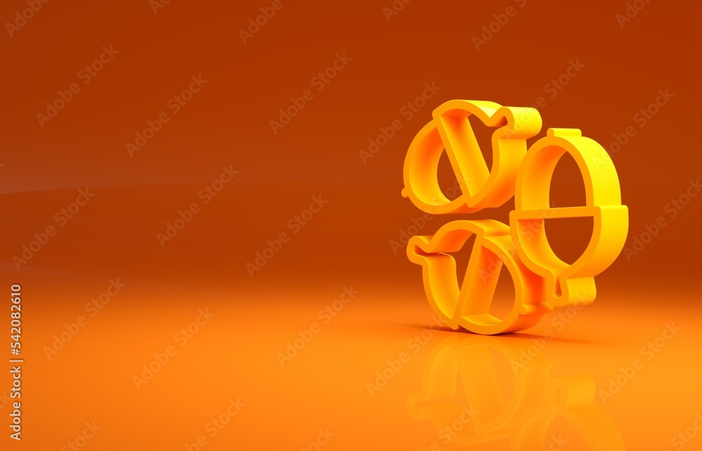 黄色橡子图标隔离在橙色背景上。极简主义概念。3d插图3d渲染