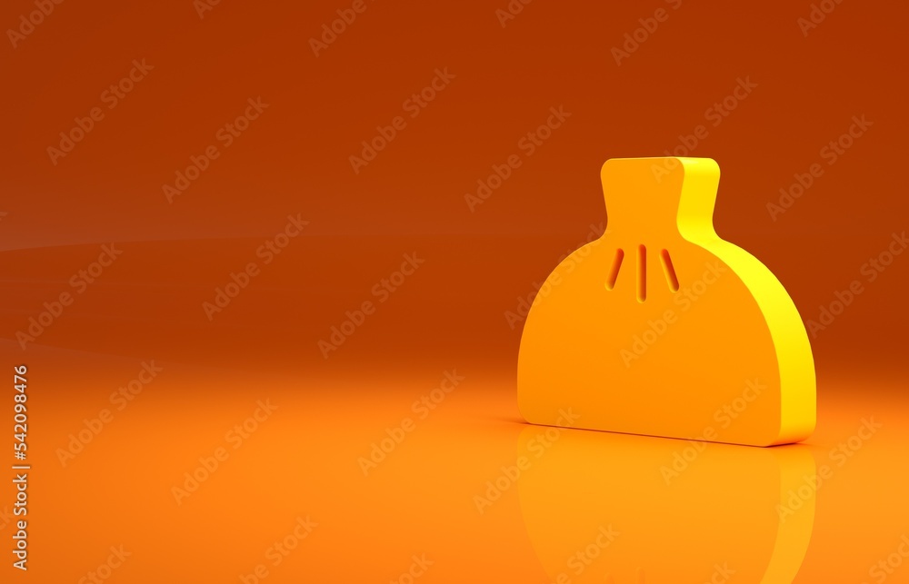 橙色背景上的黄色饺子图标。传统中式菜肴。极简主义概念。3d