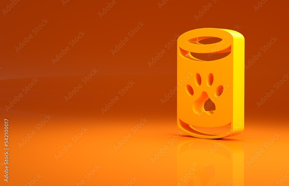 橙色背景下的黄色罐头食品图标。动物食品。宠物食品罐头。极简主义co