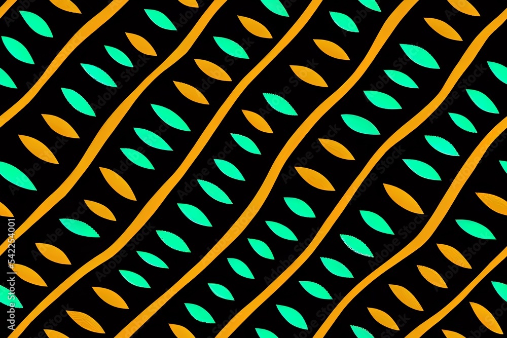 黑色和绿色佩斯利手帕织物拼接抽象2d插图无缝图案