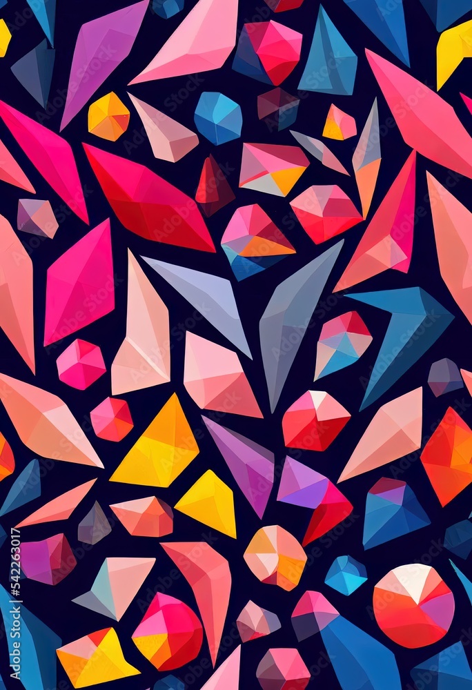 彩色手绘不规则几何无缝2d插图图案。蓝色和粉色抽象Exo