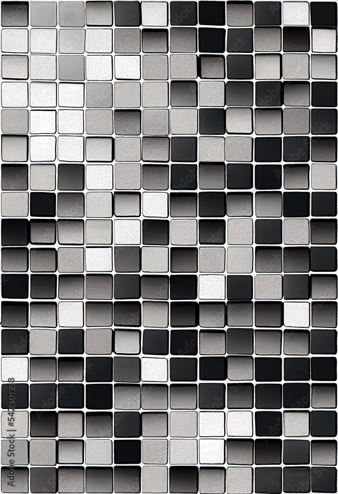 卫生间和厨房的数字黑白瓷砖设计，灰色水泥纹理，水彩de