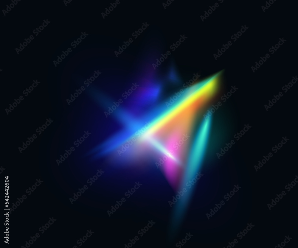 水晶彩虹灯效果，明亮的光线或光束发光。棱镜或直径的光斑反射