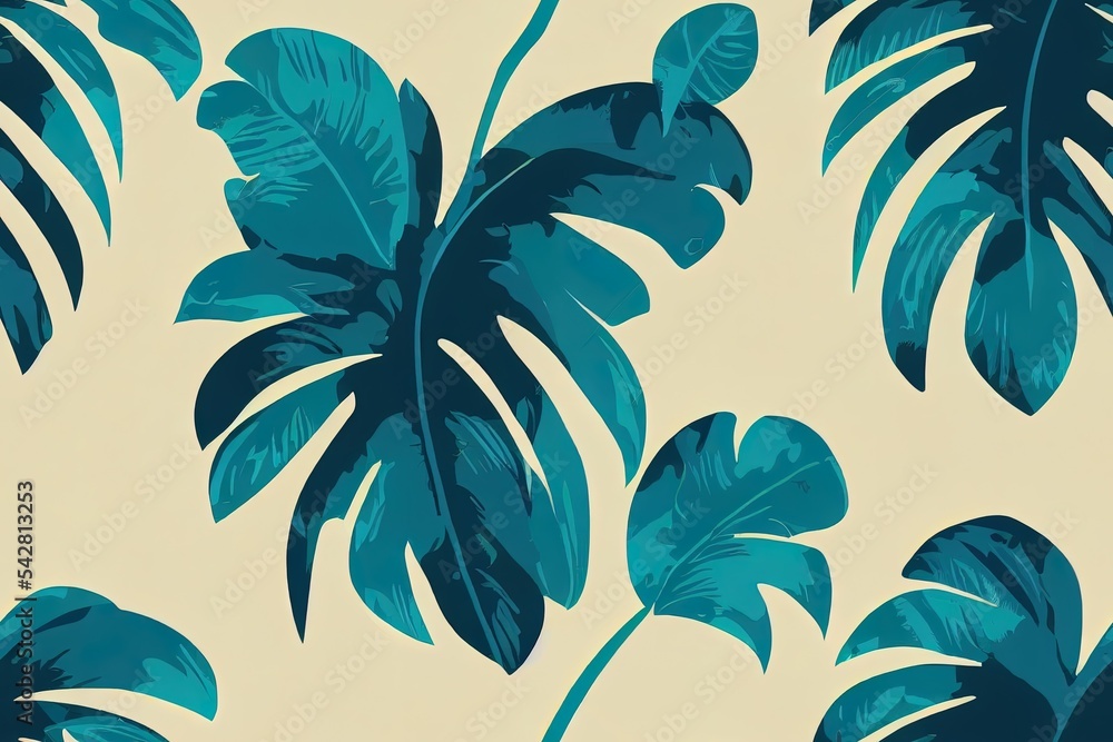 美丽的复古热带丛林树叶无缝图案2d插图Illustarion，为fa设计