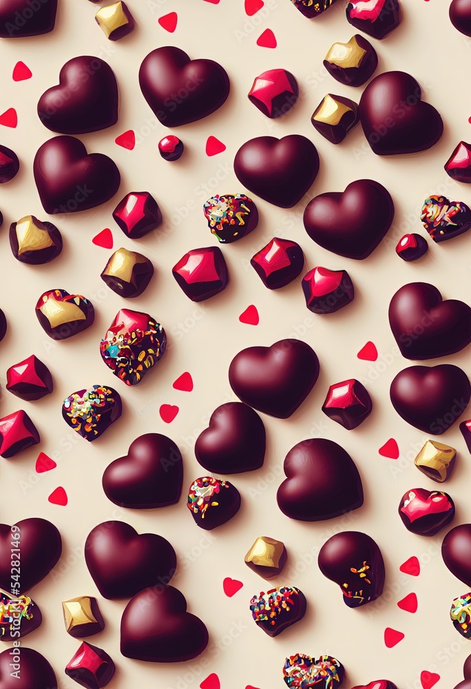 樱桃无缝图案的甜甜圈心。巧克力甜甜圈背景。情人节背景。W