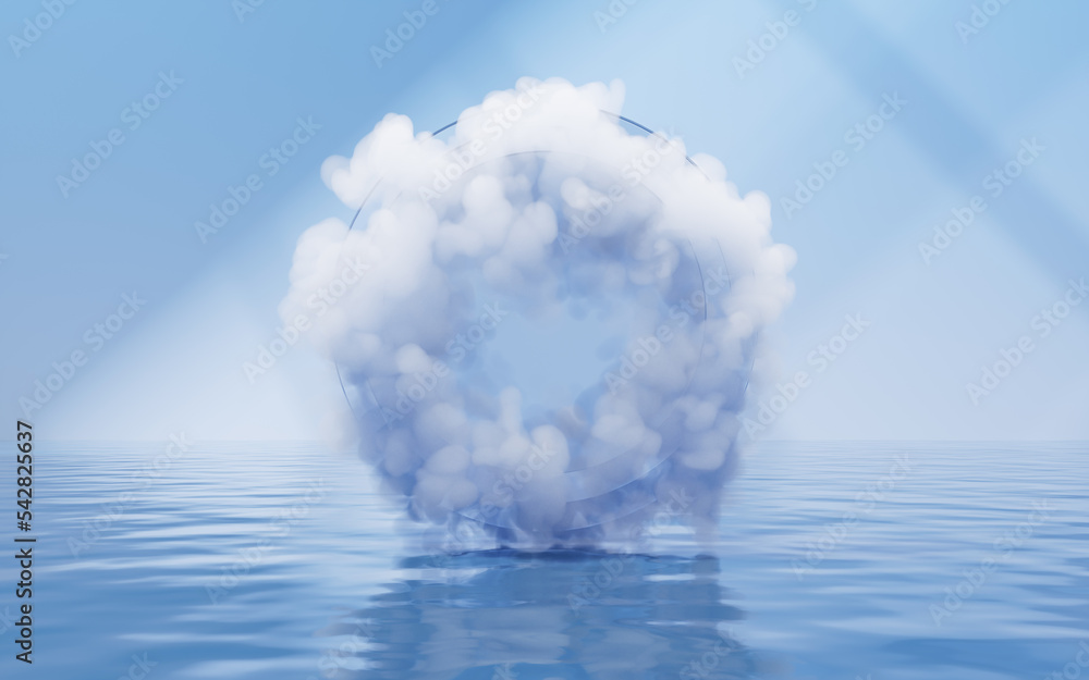 云和水面，三维渲染。