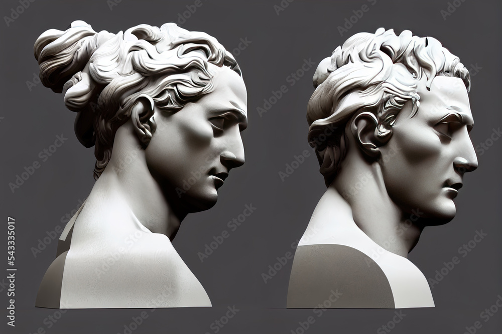 男性古典雕塑头部粉碎的大理石半身像的3d渲染抽象插图