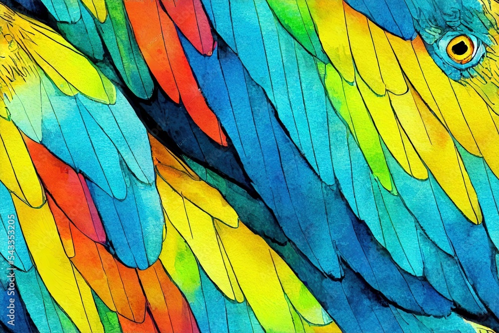 带有金刚鹦鹉的水彩画无缝图案。异国情调的丛林鸟壁纸。适合任何pu的绝佳设计