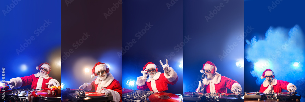 Set of Santa DJ playing music in club