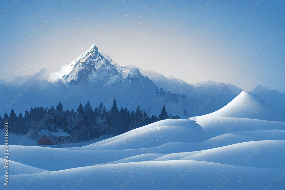 雪岛广告的3d插图。与世隔绝的雪。旅行和度假bac