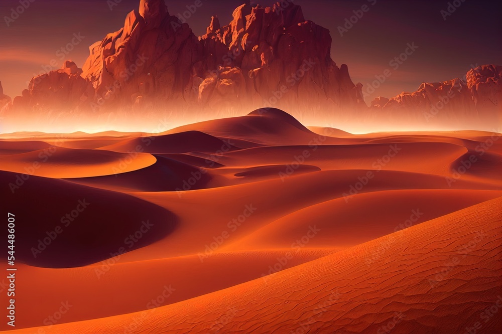 梦幻般的沙漠景观，沙尘暴，沙滩，沙丘。空旷的沙漠景观和引人注目的天空云朵