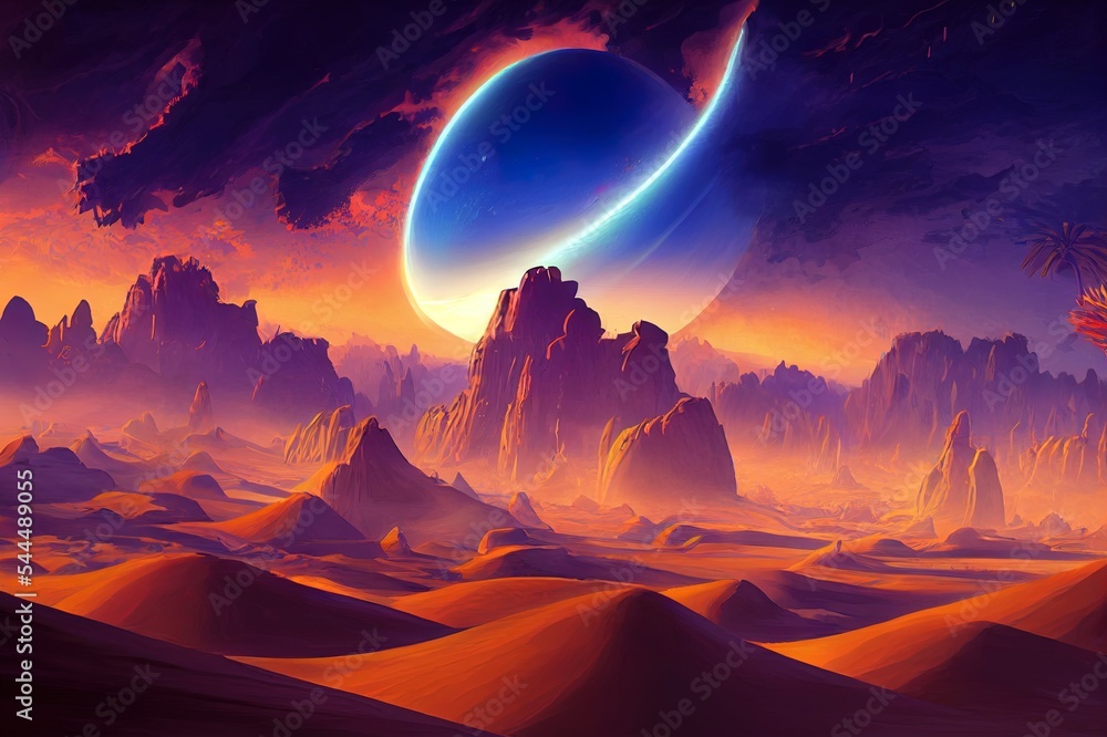 Fantastic and Exotic Allen Planets Environment Storm Eye Desert. Video Games Digital CG Artwork, C