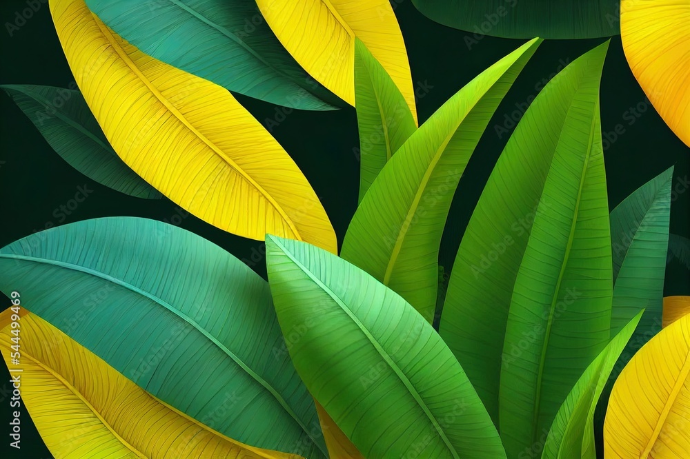 热带树木和树叶用于数字打印壁纸，自定义设计壁纸3D插图