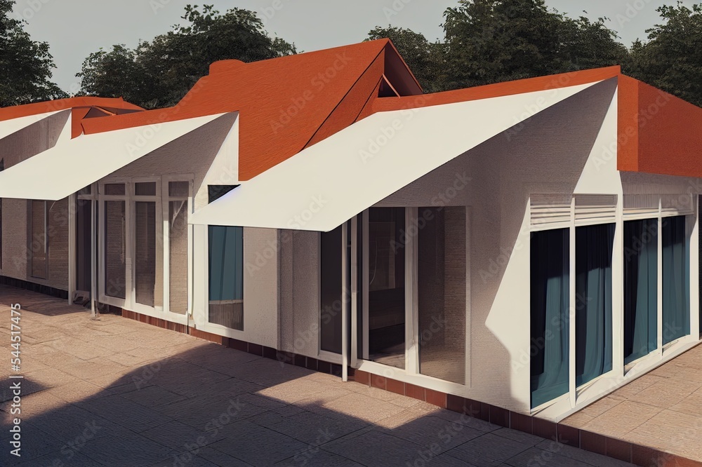 雨棚和房屋露台，3D插图