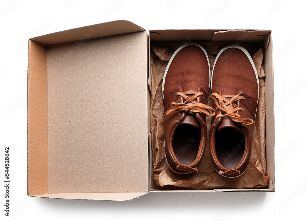 白底棕色男鞋纸板盒