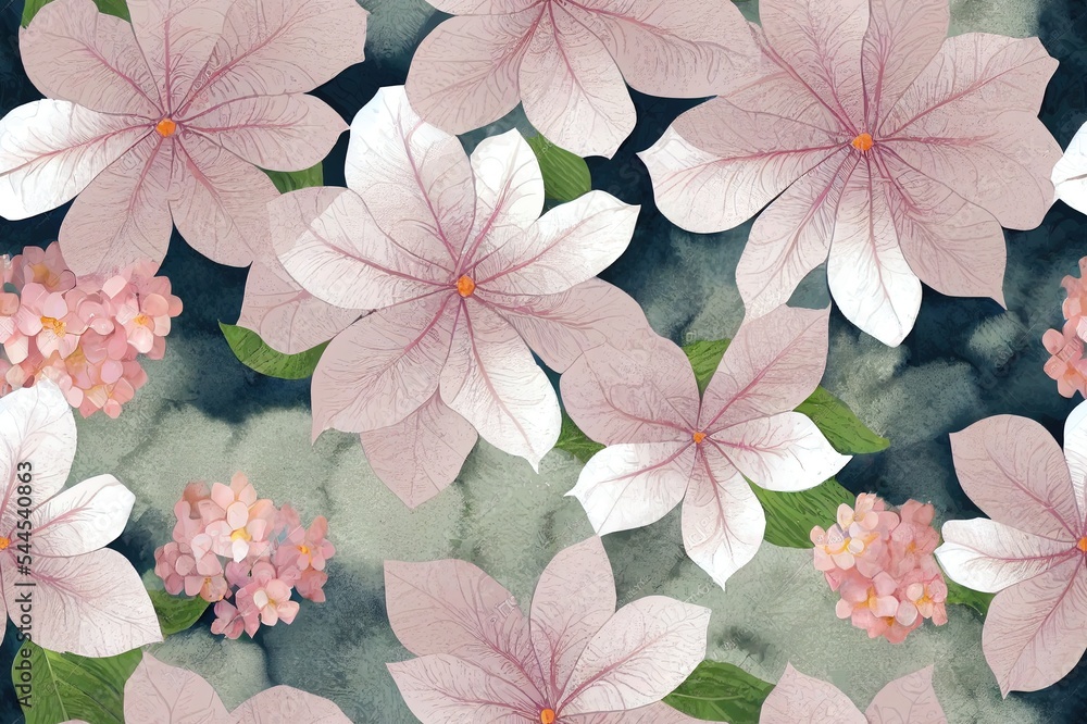 花卉背景，无缝图案，奢华壁纸。浪漫精致的花朵，绣球花，粉色，b