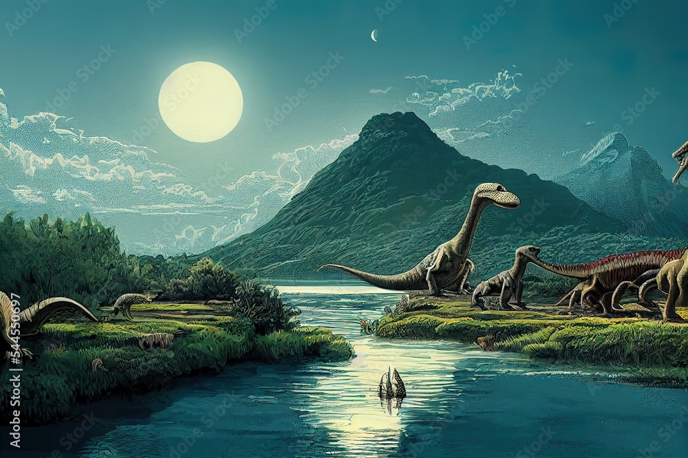 生活在河边的恐龙插图