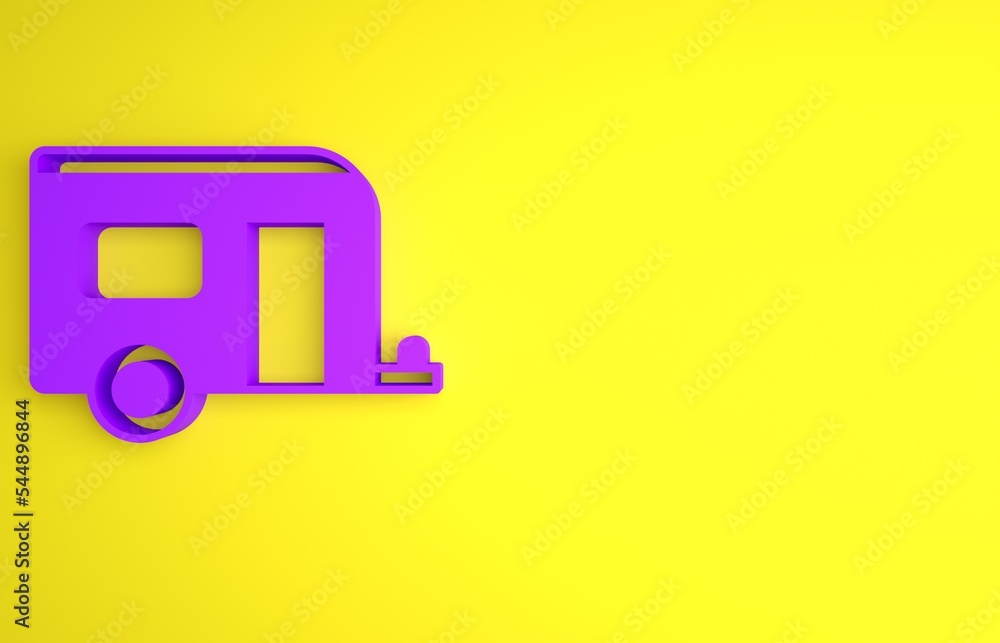 Purple Rv Camping trailer icon isolated on yellow background. Travel mobile home, caravan, home camp